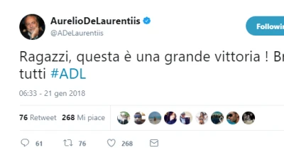 FOTO - Il tweet di De Laurentiis: "Grande vittoria!"